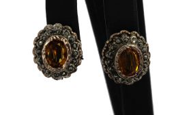 Citrien markasieten antiek set gouden oorbellen schroefmodel goud zilver