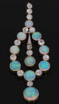 Exclusieve 14k gouden Art Deco Opaal diamanten ketting hanger