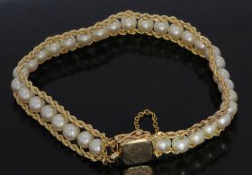 14 karaats gouden koordschakel armband met parels