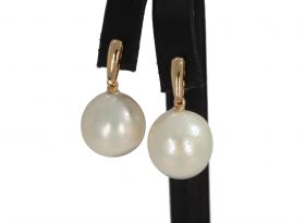 Robuuste zoetwater parel (13mm) 14 karaats gouden staafjes oorbellen