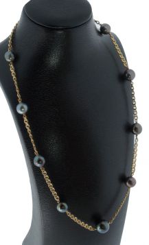 18 karaats gouden design schakel ketting met grijze Tahiti parels