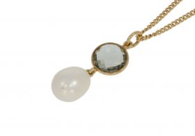 Parel met Prasioliet 18 karaats gouden design ketting hanger 