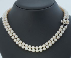 2-strengs vintage parel collier aan 14k witgouden slot