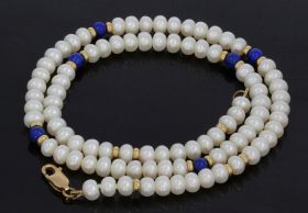 Parel dames collier 14k slot goud lapis lazuli en gouden bolletjes