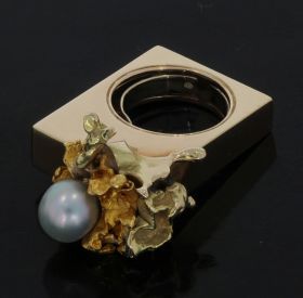 Unieke 14 karaats gouden abstracte Vintage design ring parel