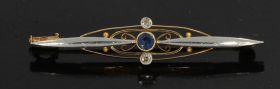 Art Deco diamant saffier 14k gouden platina broche antiek
