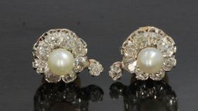 Diamanten exclusief antiek set 14k gouden oorbellen parel platina