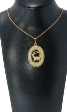 Gouden ketting hanger vintage klassiek antiek met rendier been fraai handgemaakt en handgestoken dames heren unisex sieraad exclusief ketting collier
