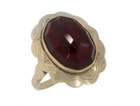 Granaten retro 14 karaats gouden dames ring bewerkte rand