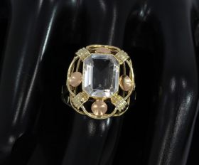 Bergkristal retro 14 karaats gouden dames ring bicolor
