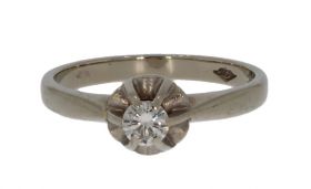 14 karaats witgouden dames of kinderring met diamant 0.11ct