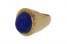 Klassieke 18 karaats gouden ring met cabochon geslepen Lapis Lazuli