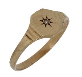 Gouden kinder zegelring met diamantje