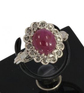 Robijn diamanten antieke 14k gouden vintage ring