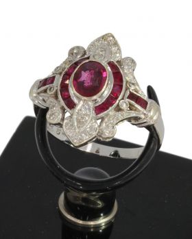 Robijnen diamanten Art Deco 14k gouden vintage ring