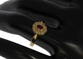 14k gouden antieke rozet blister parel robijn dames ring