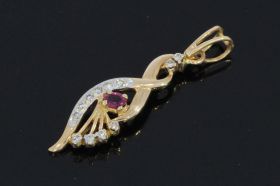 12 diamanten robijn 18k gouden design ketting hanger