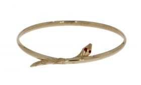 Unieke 14 karaats gouden slangen armband met robijn oog