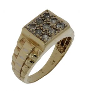14 karaats gouden heren ring met 9 briljant geslepen zirkonia
