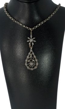 Roos diamanten ketting goud zilver antiek victoriaans