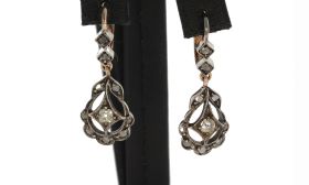 Roosgeslepen diamanten antiek 14k gouden set oorbellen zilver