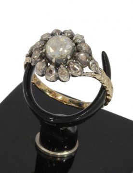 Victoriaanse antieke 14k rozet ring met 13 diamanten