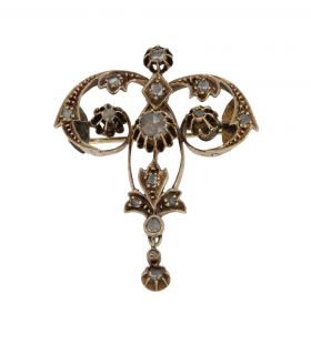 Art Nouveau 14k gouden antieke broche 15 roosdiamanten