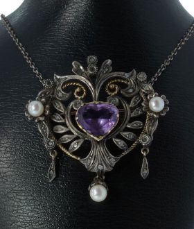 Antieke gouden en zilveren ketting hanger