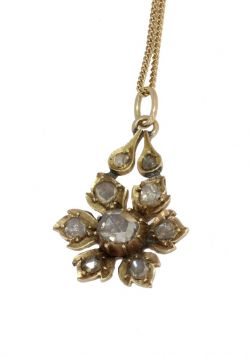 Roosgeslepen diamanten antieke 14k gouden bloem ketting hanger