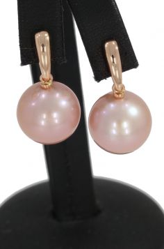 Rosekleurige zoetwaterparel(12mm) 14 karaats gouden moderne oorbellen