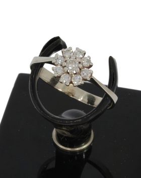 Vintage 14k witgouden dames ring 9 diamanten in rozet