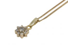 9 diamanten rozet 14 karaats gouden ketting hanger briljant