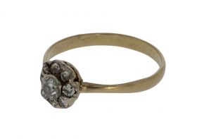 Antieke 14k gouden rozet ring met 9 diamanten