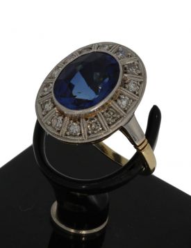 Saffier diamanten 14k gouden met platina entourage ring Vintage
