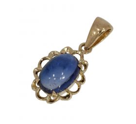 Ketting hanger blauwe saffier cabochon 14 karaats goud