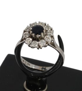 Diamanten rozet saffier 14k gouden vintage ring dames