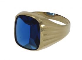 Klassieke 14 karaats gouden zegelring blauwe saffier
