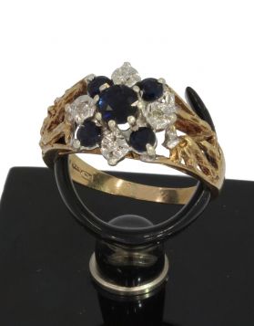 Saffieren diamanten bloem ring handgemaakt juweel