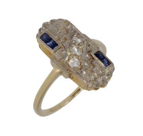 Saffieren diamanten Art Deco ring 14 karaats gouden juweel