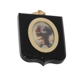Fleur de Lis onyx 14 karaats gouden schildvormige hanger portret dame