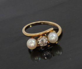 Diamant 0,30ct antieke slagring 14k goud met parels