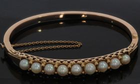 14 karaats gouden parel slavenarmband dames vintage retro klassiek handgemaakt