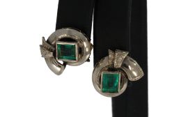 Antiek set dames oorbellen met smaragd vintage handgegmaakt sieraad
