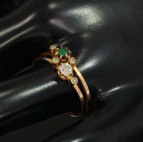 Smaragd met diamanten antieke 14k rosegouden ring fraai