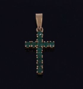 18 karaats gouden kruis ketting hanger met smaragd