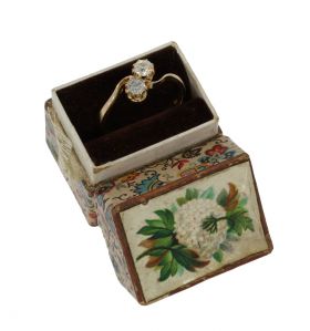Solitair vintage ring 14k goud 2 grote diamanten totaal 0,60ct
