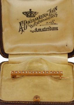 Blisterparel antieke 14k gouden broche in foedraal 