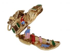 De oude vrouw in de schoen 14 karaats gouden vintage ketting hanger