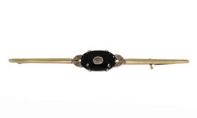Onyx diamanten Art Deco 14k gouden staaf broche