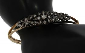 Roosgeslepen diamanten 14 karaats gouden stijve armband antiek